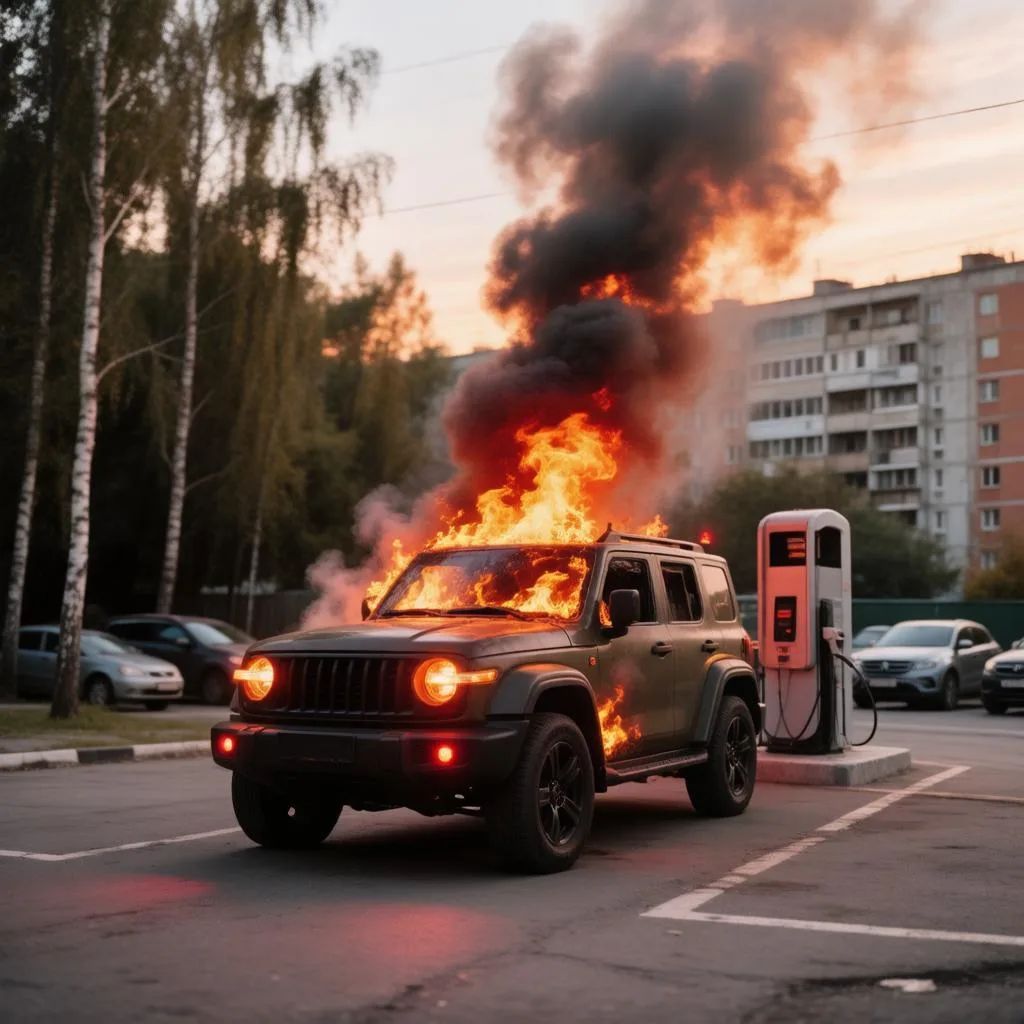 Взрыв на зарядке: китайский электрокар за 5 млн рублей сгорел в Подмосковье